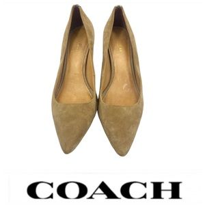 Coach Tan Suede Snake Print Kitten Heels